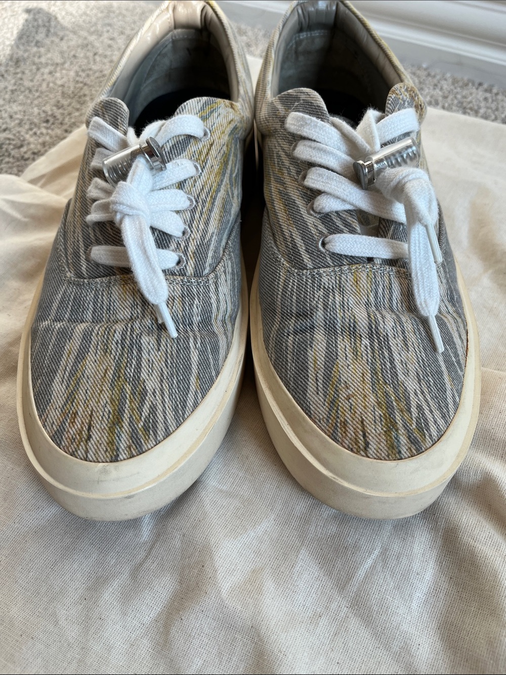 Fear of God Men’s Low-Top Canvas Sneakers in Camo Gray and Cream - Picture 4 of 10